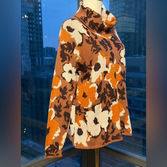 🆕 FARM Rio 🧿 NWOT Retro Flowers Turtleneck, Orange & Brown - Picture 3 of 13